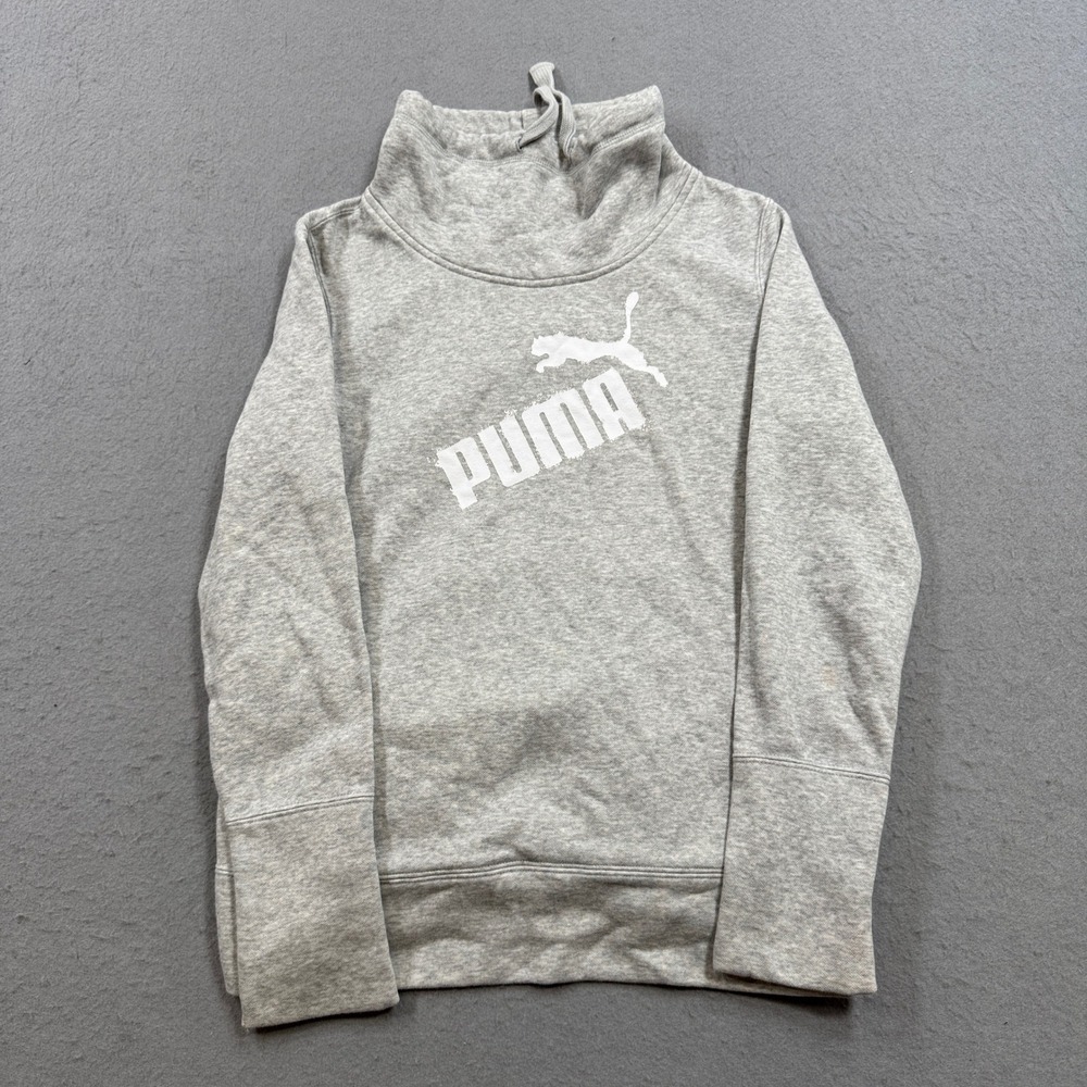 Puma Sweatshirt Women's Medium Gray Fleece Lined Funnel Neck Pullover Athleisure